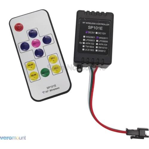 SP101E Mini RGB LED Controller with 11Key RF Wireless Remote, work with DC5V WS2812B WS2812 or DC12V WS2811 Pixel LED Strip