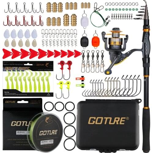 Goture Fishing Rod Combo Carbon Fiber Telescopic Sea Rod With Spinning Reel ,Braided Line ,Soft Lure And Fishing Accessories