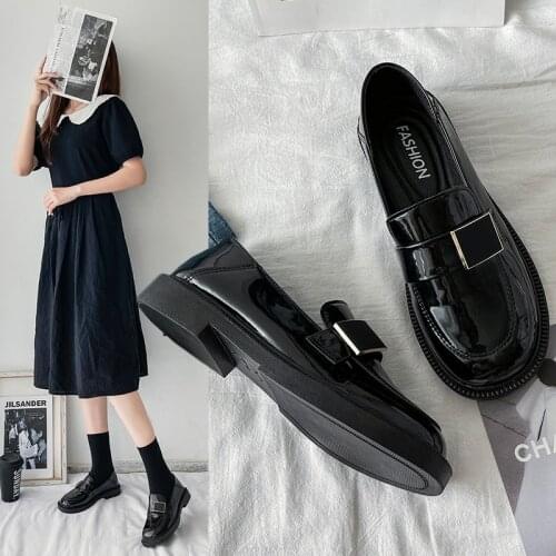 Retro Brown Oxford Shoes For Women Chic Platform Patent Leather Slip On Loafers Korean Fashion Flats Black 2020 New Office Shoes