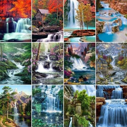 Yumeart DIY 5D Diamond Embroidery Waterfall Full Square Diamond Painting Scenery Picture of Rhinestone Mosaic Wall Decoration
