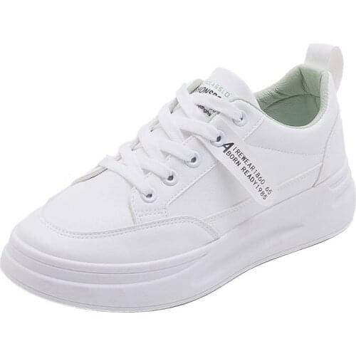 Cheap pu white shoes women running sneakers 2021 spring new women sport walking shoes Korean lightweight flat white sneakers