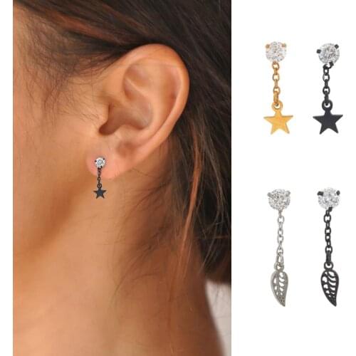 1Pcs CZ Leaf Star Drop Earrings for Women Fashion Stainless Steel Long Cross Earring Cartilage Piercing Jewelry Gift