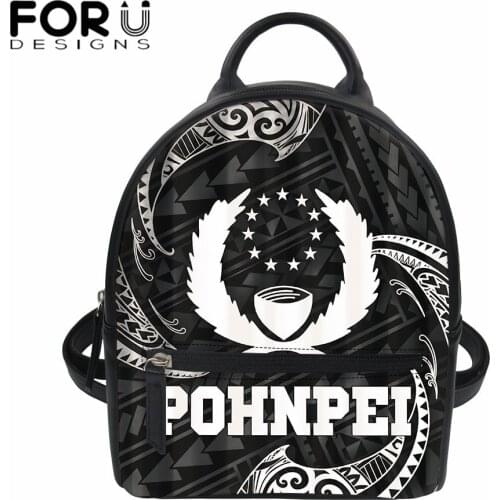 FORUDESIGNS Womens Backpack Leather Fashion Pohnpei Polynesian Tribal Wave Print Casual School Girl Purse Bags Travel Backpack