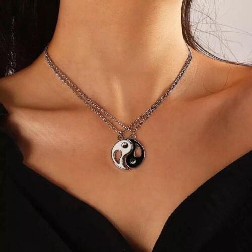 Fashion Couple Necklace Tai Chi Feng Shui Metal Necklace Couple Braided Bracelet Necklace Set Alloy Pendant Necklace Jewelry