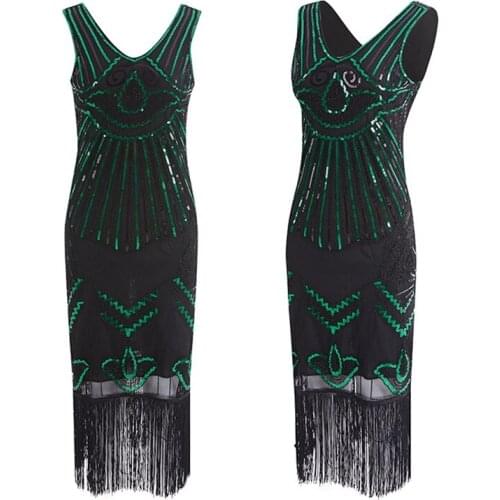 Vintage 1920s Flapper Dress Art Deco Women Great Gatsby Dress V Neck Sleeveless Beaded Cocktail Party Dress for Prom 2019 Newest
