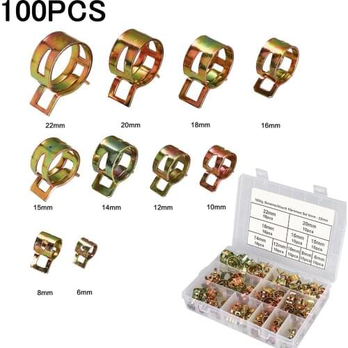 100Pcs/set Spring Band Fuel Hose Clips Silicone Pipe Clamp Reusable Optional Clamp 6mm 7mm 8mm 9mm 10mm 11mm 12mm 13mm 14mm 15mm