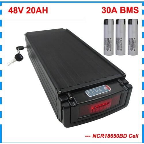 1000W 48V Lithium 18650 battery pack 48 Volt 17AH 20AH 26AH rear rack bateria with tail light use Panasonic 2900mah cell 30A BMS