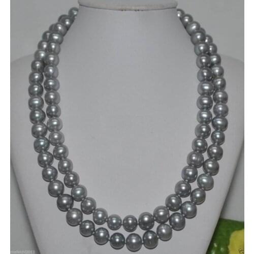 35''9-10mm Genuine GRAY TAHITIAN PEARL NECKLACE