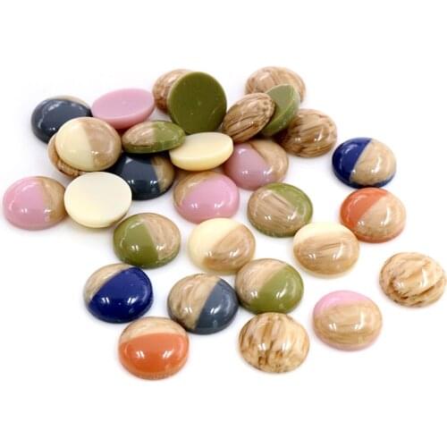 40pcs 12mm Wood Mix Colors Wood grain Shiny imitation leather Style Flat back Resin Cabochons Fit 12mm Cameo Base Button