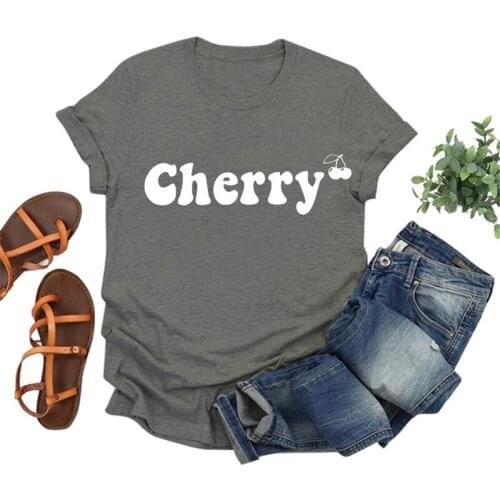 80% Polyester 20% Cotton New Fashion Women Lady Cherry Print T-Shirt Cute Harry Styles T Shirt Tees