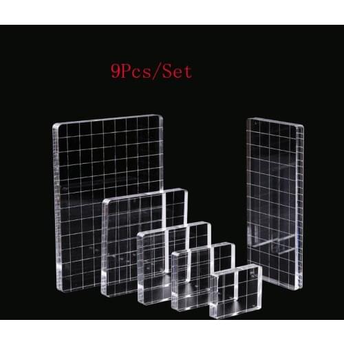 9Pcs/Set Clear Acrylic Stamp Block Extra Lightweight Acrylic With Laser-Etched Gridlines Allow For Easy Positioning 2021 New