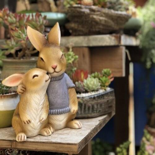 American Pastoral Style Cute Resin Bunny Squirrel Sculpture Garden Decoration Animals Simulation Crafts Ornaments