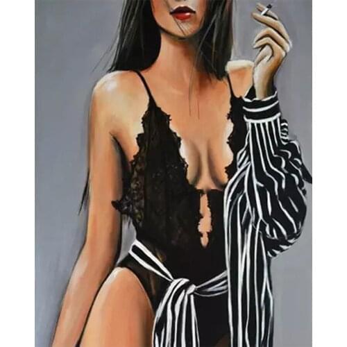 AMTMBS Sexy Nude Smoking Women Pictures By Numbers Drawing On Canvas DIY HandPainted Painting By Numbers Wall Art Decor
