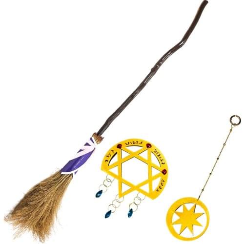 Anime Wandering Witch: The Journey of Elaina Cosplay Broom Prop Badge Hat Pendant Hand Made Props Halloween Costume Accessories