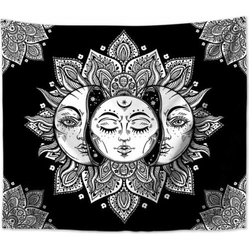 White Black Moon Sun Tapestry Wall Hanging Mandala Wall Tapestry Retro Hippie Wall Carpet Mysterious Trippy Psychedelic Tapestry