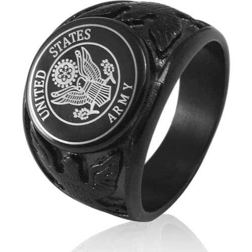 RIR Black USA Military Ring United States MARINE CORPS US ARMY Men Rings In Stainless Steel