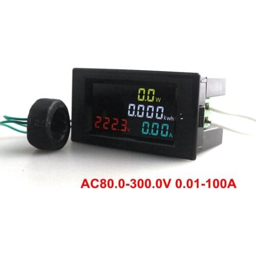 Digital AC Volt Amp Watt Energy Meter AC 80-300V/AC 200-450V 0.01-100A Voltmeter Ammeter HD Color Screen 180 Full Viewing Angle