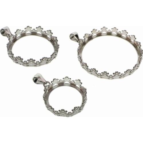 16-30MM Flower Round Bezel 925 Sterling Silver Cabochon Settings Tray DIY Supplies 1411221