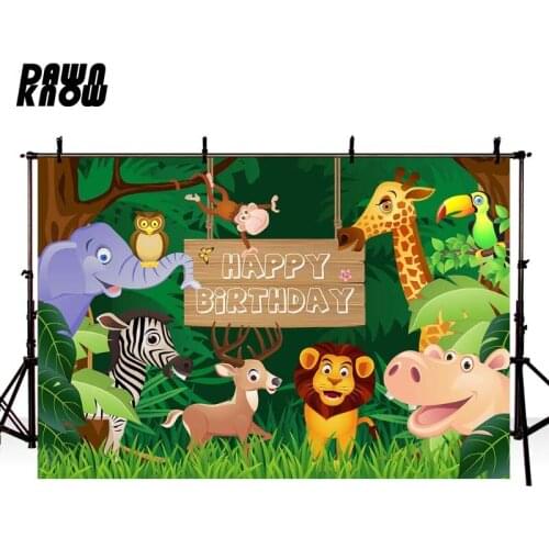 DAWNKNOW Cartoon Zoo Animal Photography Background Baby Photocall Backdrop Children Birthday Party Photo Shoot Customize GY426