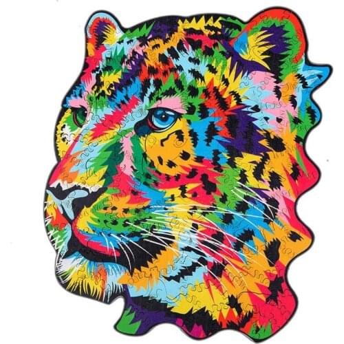 DIY Wooden Puzzle For Adults and Kids,Animals Shape Puzzle,Gift Puzzle,Leopard Shape Colorful Wooden Puzzles, Wooden Jigsaw