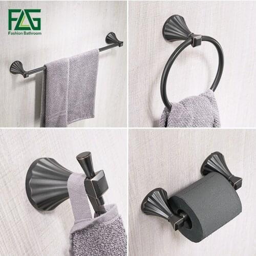 FLG Bathroom Accessories Set Single Towel Bar, Robe Hook, Paper Holder Zinc-alloy Oil Rubbed Bronze Bath Hardware Sets