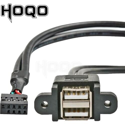 Dual USB 2.0 Female to Motherboard Internal 9pin Pitch 2.54mm Cable 2-port USB Type A Female Screw Lock Panel Mount Cord 30 50cm
