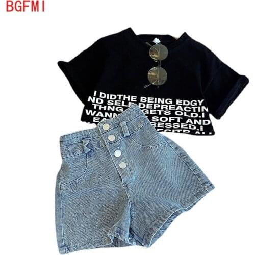 2Pcs Toddler Baby Summer Kid Clothes Set 3-12 Years Short Sleeve T Shirt+denim Shorts Girls Outfits Kids Clothing for Girls Sets