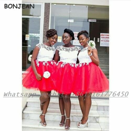 Short Bridesmaid Dresses 2021 A Line Lace Top Tulle African Bridesmaid Dress Plus Size for Women Wedding