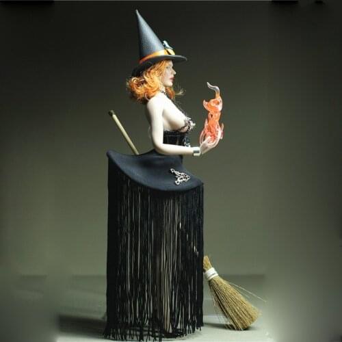 1/6 Scale Halloween Witch Dress Set with Pumpkin Head Witch Hat Corset Tassel Skirt Bracelet for 12in Action Figure Toy