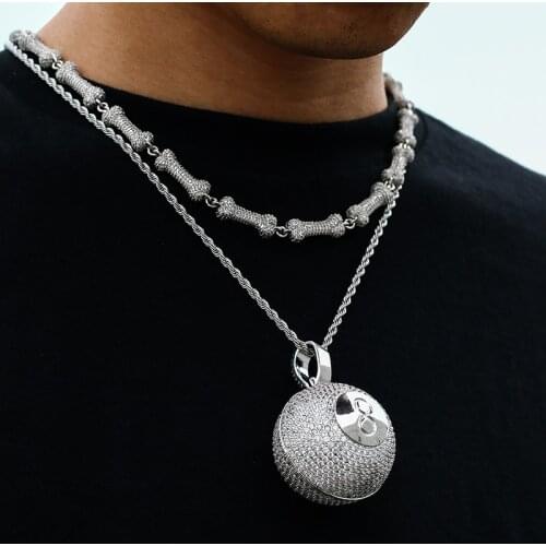 Iced Out Zircon Pendant spherical Billiard 8 Pendant Necklace Men Hip Hop Jewelry Personality Gift
