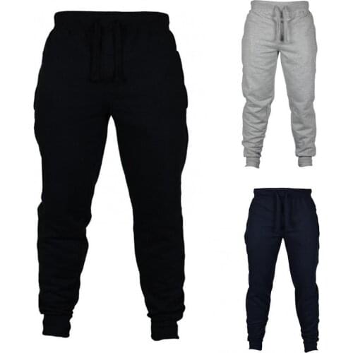 Men Jogger Pants Solid Color Drawstring Plush Thick Warm Pants Sweatpants Trousers Length Slim Harajuku Style Pencil Pants Male