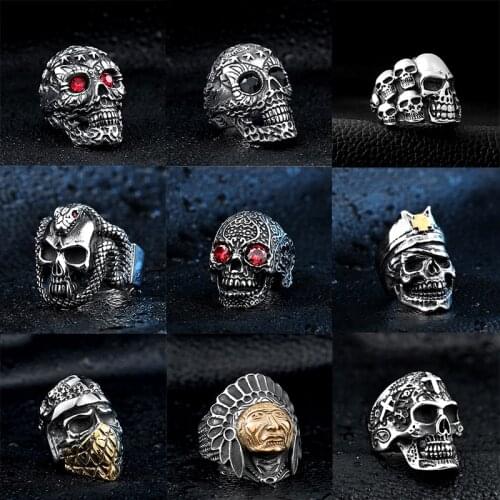 Retro Skeleton Mens Ring 316 Stainless Steel Punk Motorcycle Party Boy Golden Skull Rings Biker Jewelry New Gothic Finger-Ring