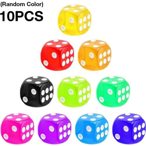 10PCS/Lot Dice Set 10 Colors High Quality Acrylic 6 Sided Transparent Dice For Club/Party/Family Games 16mm Dice