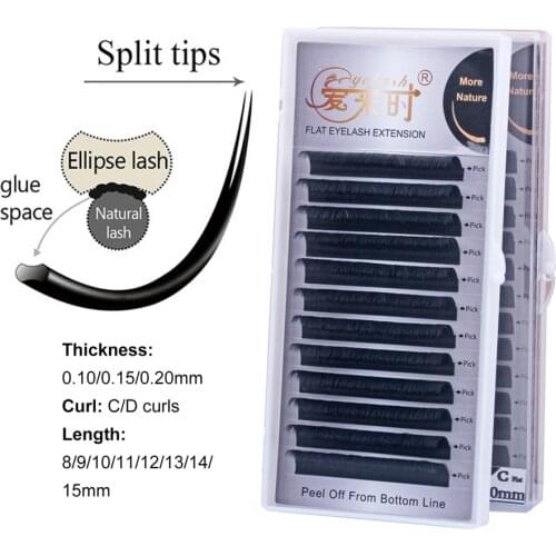 Matte Ellipse Flat Lashes Split Tips Mink Eyelash Extensions Ellipse shaped Lashes Soft Silk Lashes