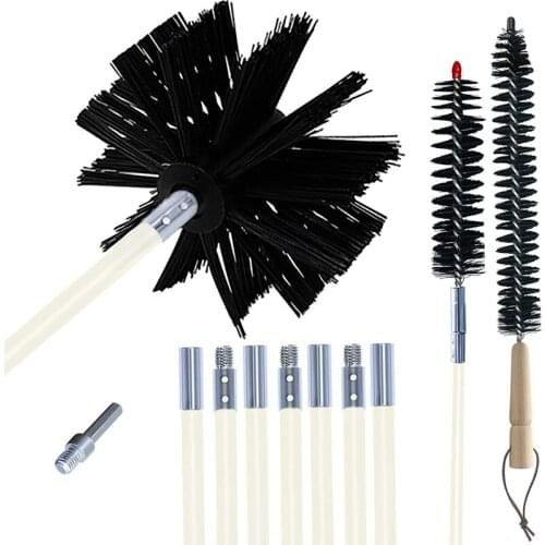 Nylon Chimney Cleaning Brush,Chimney Sweeping Tool and Rods Kit-Dry Duct Clean Kit Lint Remover with Long Flexible Rods