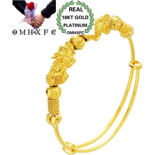 OMHXFC Wholesale European Fashion Woman Girl Party Birthday Wedding Gift Vintage PIXIU Animals 18KT Gold Bangles Bracelets BE63