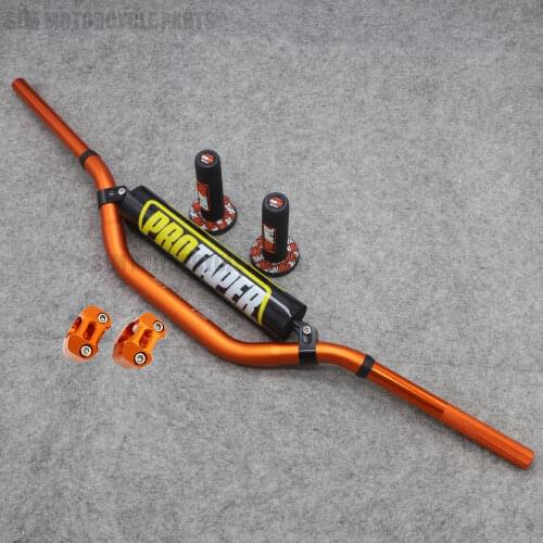 Orange Newest Luxury 1 1/8 Handlebars 28MM Fat Bar +Bar Mount Clamp + Grips For Dirt Bike Motocross Enduro Offroad Motorcycle