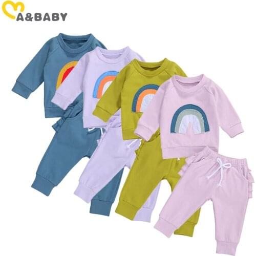 Ma&Baby 0-3Y Autumn Winter Toddler Infant Newborn Baby Girls Clothes Set Rainbow Long Sleeve Top Ruffles Pants Outfits Clothing