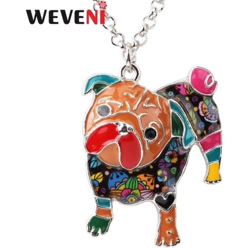 WEVENI Enamel Alloy Curious Pug Dog Necklace Pendants Chain Collar Fashion Animal Jewelry Accessories For Women Girls Pet Lovers