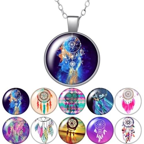Fashion Beauty Dream catchers Dreams Photo Pendant Necklace 25mm Glass Cabochon Women Girl Jewelry Party Birthday Gift 50cm
