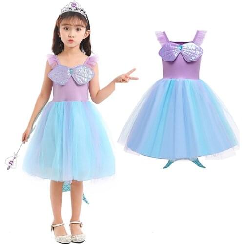 Girl Princess Dress Little Mermaid Girl Dress Halloween Fancy Costume Kids Baby Girl Carnival Birthday Party Clothes 3T-8T