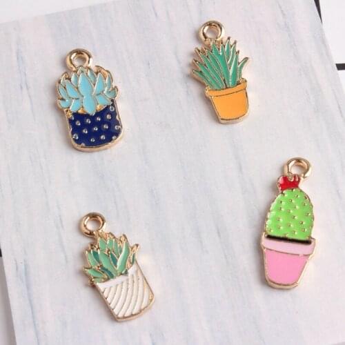 Green Cactus Potted Plants Pendant Gold Base Charms Elegant DIY Accessories For Handmade Women Jewelry Necklace Bracelets