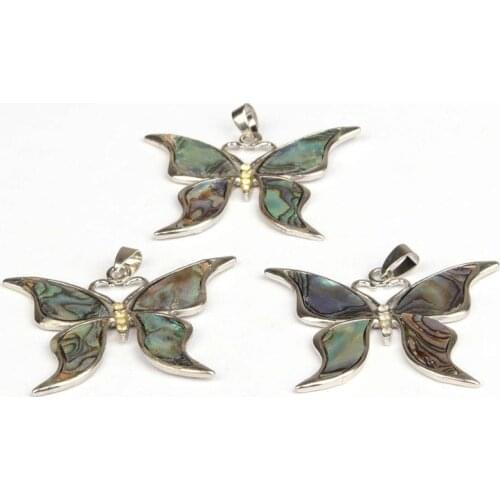 DoreenBeads Abalone Shell Pendants Zinc Alloy(Lead Nickel Safe) Insect Silver Color Butterfly Animal Multicolor 50mmx45mm, 1PC