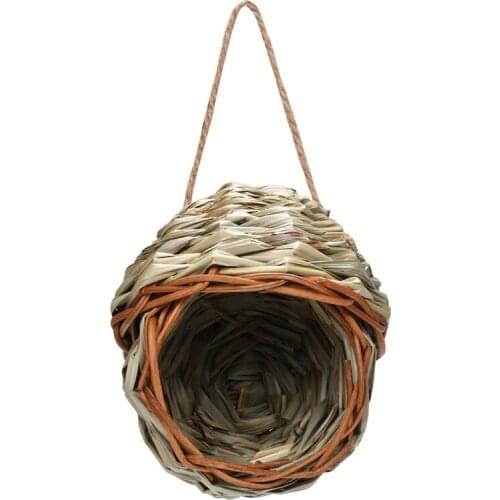 Hanging Bird Hut Natural Grass Handwoven Sparrow Houses for Outside Small Finch Nest with Large Entrance Garden Decor