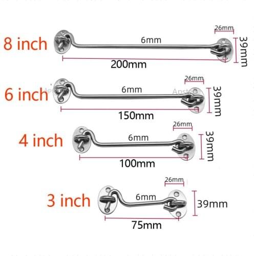 3/4/6/8 inch Crescent Window Lock With Safety Switch Cabin Hook Door Latch Lock Catch Holder With install Screws