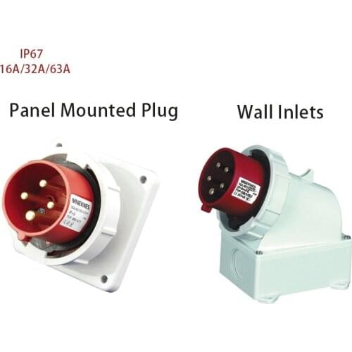 Industrial Plug 16A 32A 63A 3 pole 4 pole 5 pole ip67 Panel Mounted Plug Wall Inlet Waterproof 220V 380V 415V
