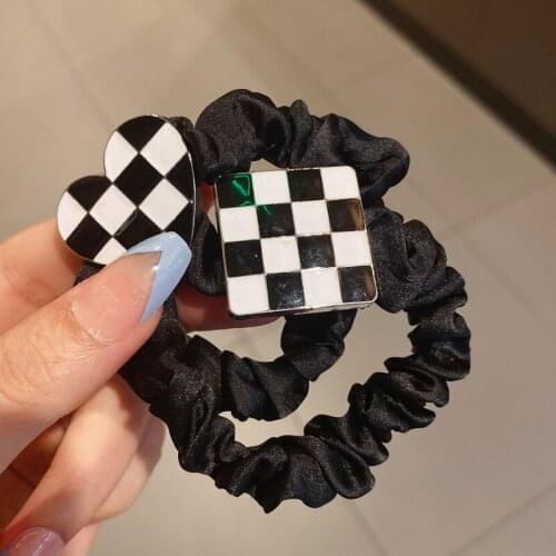 Black White Plaid Heart Square Geometric Hair Accessories Rubber Ties Scrunchies Elastic Hair Bands Girls Headband Decorations