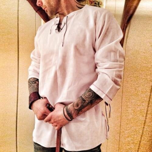 Mens New Style Retro Pure Cotton Hemp Linen Shirt Casual Middle Sleeve V Neck Summer Fashion Personality Top Camisa Masculina