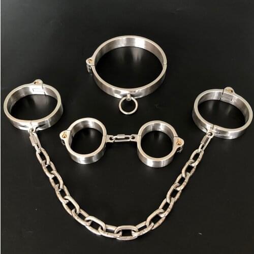 304Stainless Steel Separable Chain Handcuffs Wrist Ankle Cuffs With Stealth Lock Slave Collar Restraints Fetish BDSM Adult Games