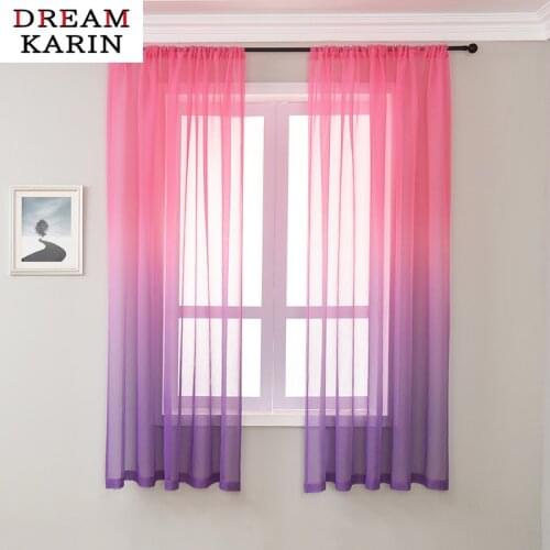DREAM KARIN Colorful Gradient Color Tulle Curtains for Living Room Modern Bedroom Organza Voile Curtain for Kitchen Window Panel
